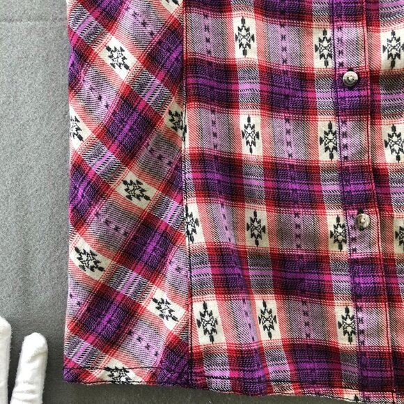 Rock 47 Wrangler Western Shirt Womens M Long Sleeve Pink Plaid Tunic Longline - Picture 8 of 12